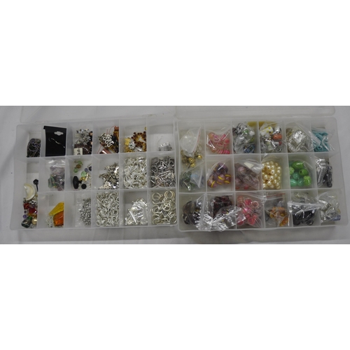 49 - 7 PLASTIC COMPARTMENTED BOXES OF JEWELLERY MAKING ACCESSORIES