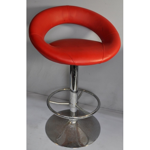 67 - PAIR OF CHROME BASE RED BREAKFAST BAR STOOLS