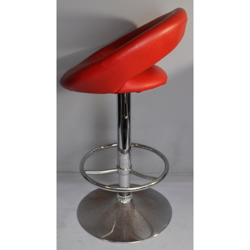 67 - PAIR OF CHROME BASE RED BREAKFAST BAR STOOLS