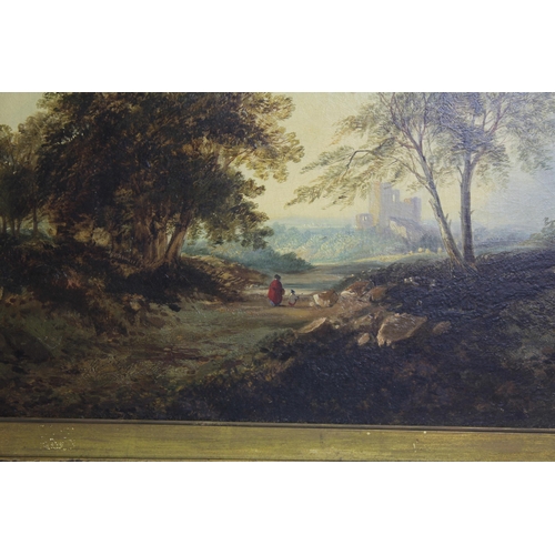 152 - OIL ON CANVAS OF RURAL SCENE IN ORIGINAL GILT FRAME c1880 23x17