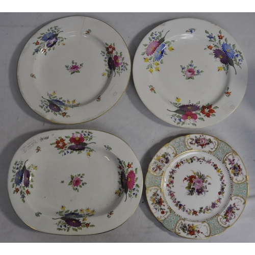 156 - SEVRE HAND PAINTED VASE, 3 EARLY DERBY PLATES AND SWANSEA HAND PAINTED PLATE - ALL DAMAGED