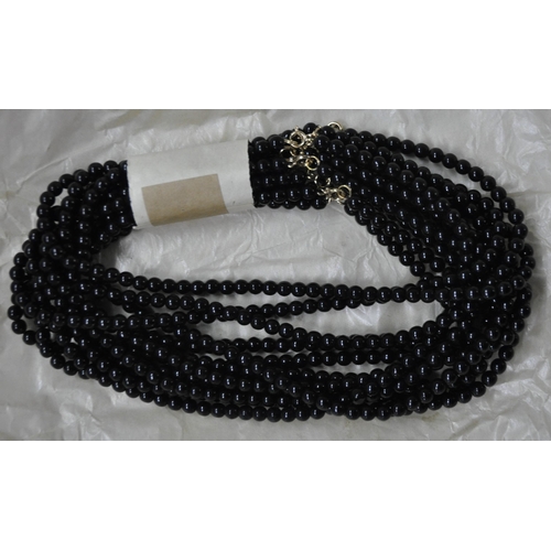 180 - 7 BOXES BEADED NECKLACES - 5 WHITE AND 2 BLACK 6mm ROUND