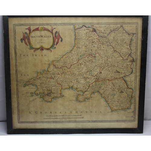 215 - 2 FRAMED MAPS - 1 OF IRELAND AND 1 OF SOUTH WALES