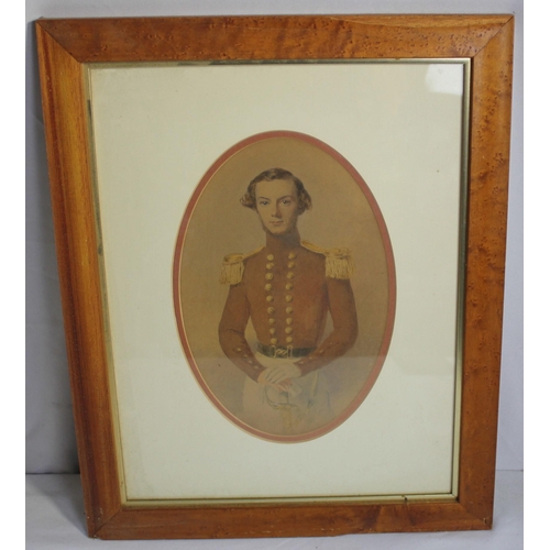 216 - 3 FRAMED PORTRAITS - YOUNG SOLDIER IN MAPLE FRAME, LADY IN OVAL FRAME AND NANNY IN GILT FRAME (FRAME... 