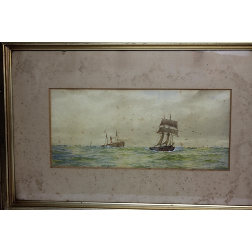 221 - 5 FRAMED BOATING PAINTINGS - PENCIL DRAWING OF A BOAT, PAIR OF WATER COLOUR SAILING BOATS BY RA LANE... 