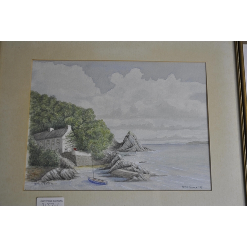 223 - 5 FRAMED WATERCOLOURS - FRAMED WATERCOLOUR OF CWM R'EGLWYS SIGNED PETER GOBLE '87, FRAMED WATER... 