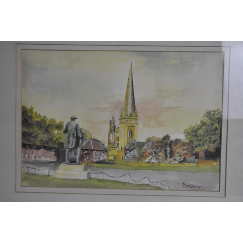 223 - 5 FRAMED WATERCOLOURS - FRAMED WATERCOLOUR OF CWM R'EGLWYS SIGNED PETER GOBLE '87, FRAMED WATER... 