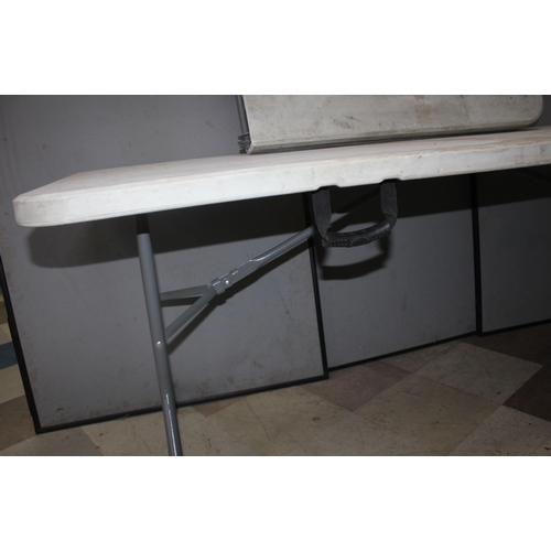 237 - 2 METAL FRAME FOLDING TABLES WITH PLASTIC TOPS