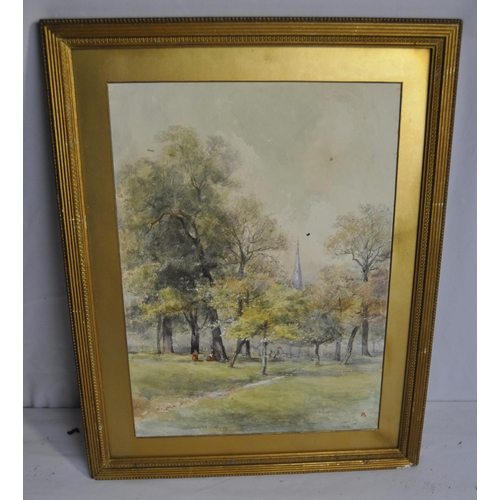 244 - 3 FRAMED WATERCOLOURS - 1 FRAMED WATERCOLOUR OF LANDSCAPE BY G HODGESON, 1 FRAMED WATERCOLOUR OF RUR... 