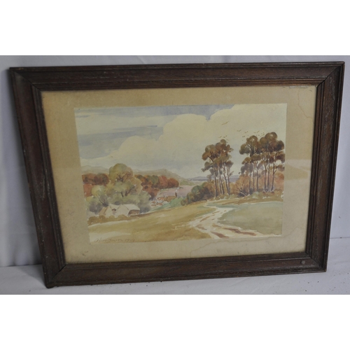 244 - 3 FRAMED WATERCOLOURS - 1 FRAMED WATERCOLOUR OF LANDSCAPE BY G HODGESON, 1 FRAMED WATERCOLOUR OF RUR... 