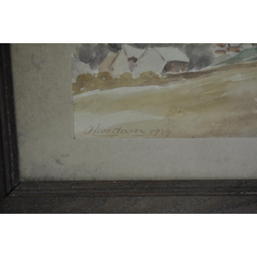 244 - 3 FRAMED WATERCOLOURS - 1 FRAMED WATERCOLOUR OF LANDSCAPE BY G HODGESON, 1 FRAMED WATERCOLOUR OF RUR... 