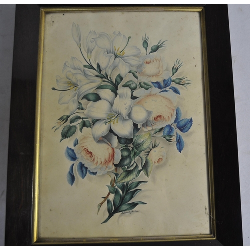 250 - FRAMED OIL ON BOARD OF PINEAPPLE, FRAMED STILL LIFE OF LILLIES AND ROSES BY J BOARD 1923, WATERCOLOU... 