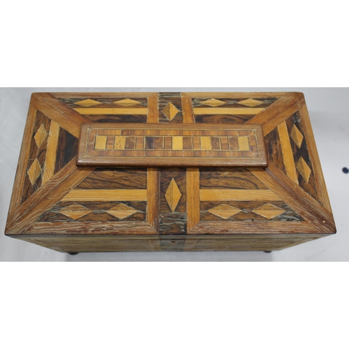 257 - 19TH CENTURY TEA CADDY INLAID WITH VARIOUS WOODS