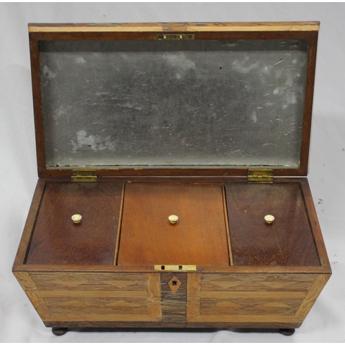 257 - 19TH CENTURY TEA CADDY INLAID WITH VARIOUS WOODS