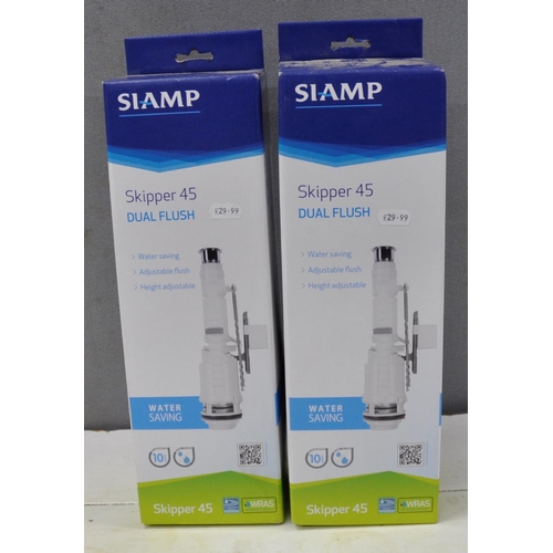 267 - 2 BLUE TOILET CLEANER, 2 SKIPPER 45 DUAL FLUSH & 2 PLUMBOB ANGLED STAINLESS STEEL GRAB BARS