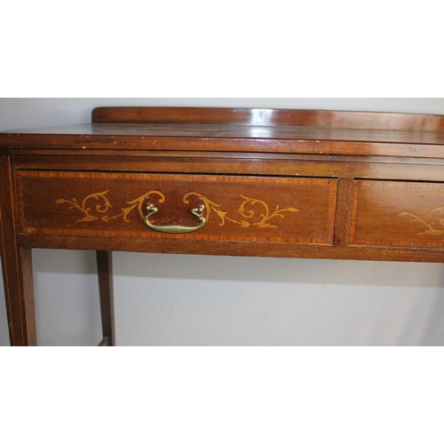 273 - SIDE TABLE FITTED 2 INLAID DRAWERS WITH DROP HANDLES ON TAPERED SUPPORT