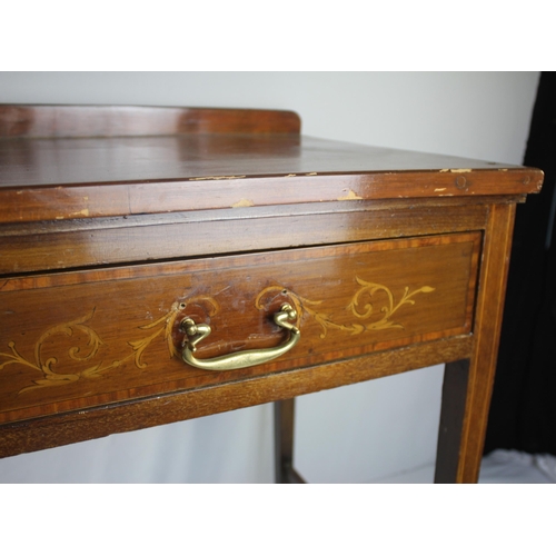 273 - SIDE TABLE FITTED 2 INLAID DRAWERS WITH DROP HANDLES ON TAPERED SUPPORT