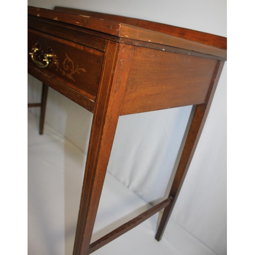 273 - SIDE TABLE FITTED 2 INLAID DRAWERS WITH DROP HANDLES ON TAPERED SUPPORT