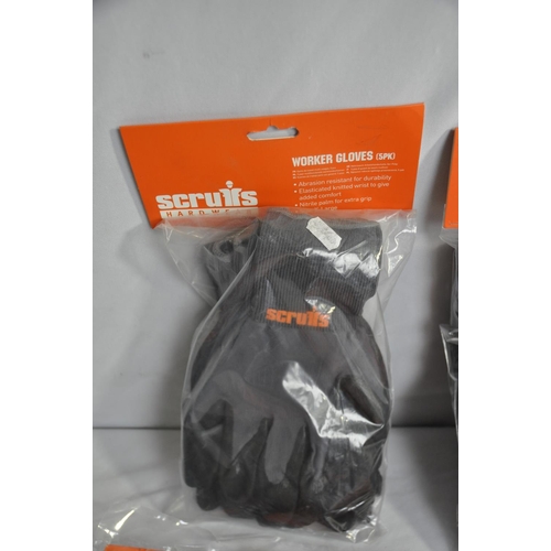 302 - SCRUFFS HARDWARE CLOTHING: PACK OF 5 PAIR GLOVES, 2 PAIR THERMAL GLOVES, 4 NECK WARMERS & THINSU... 