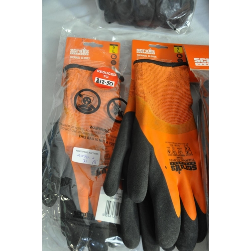 302 - SCRUFFS HARDWARE CLOTHING: PACK OF 5 PAIR GLOVES, 2 PAIR THERMAL GLOVES, 4 NECK WARMERS & THINSU... 