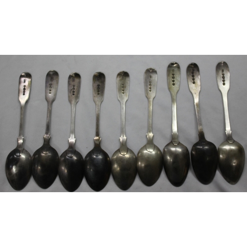 325 - 9 HALLMARKED SILVER TEA SPOONS (NOT ALL MATCHING) 160g