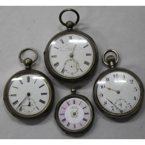 352 - 4 SILVER POCKET WATCHES - NOT TESTED (GROSS WEIGHT 341g)