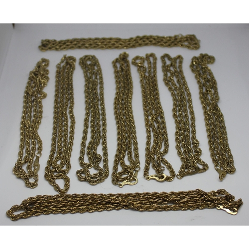 379 - MAROON JEWELLERY BOX & 9 ROPE CHAINS STAMPED 777