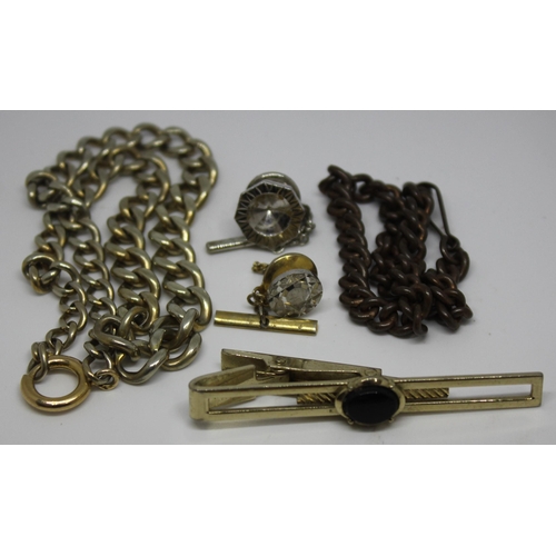 375 - VINTAGE STRATTON TIE CLIP, 2 TIE PINS & 2 CHAINS, WATCH CASE