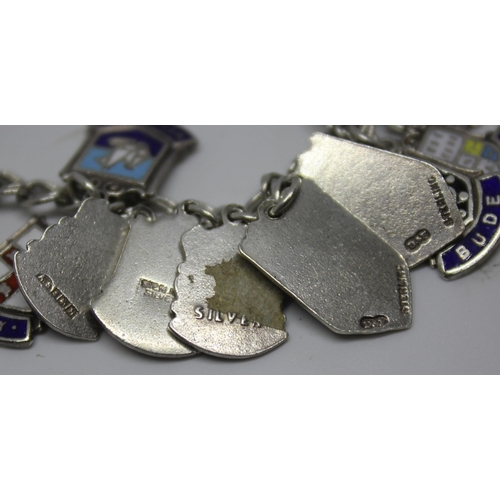 377 - SILVER DOUBLE CURB BRACELET WITH PADLOCK & 'PLACE'  CHARMS (49.3g)