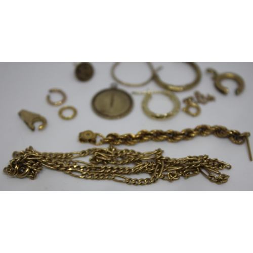 390 - QUANTITY BROKEN JEWELLERY, MARKED 375, 9k, 9ct,  HALLMARKED 9ct AND SOME NO HALLMARK (6.2g)