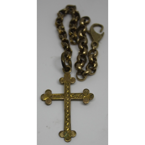 391 - DECORATIVE CROSS MARKED GF.BB. ON BROKEN CHAIN (2.2g) & BROKEN CHAIN MARKED 9k (2.6g)