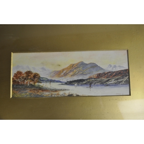 265 - 2 FRAMED WATERCOLOURS AND 2 FRAMED OILS - 1 WATERCOLOUR OF MOUNTAINS AND LAKE BY WR SAWYER 1911, 1 W... 