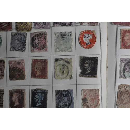 256 - STAMP ALBUM AND STAMPS INCLUDING PENNY BLACK AND PENNY RED