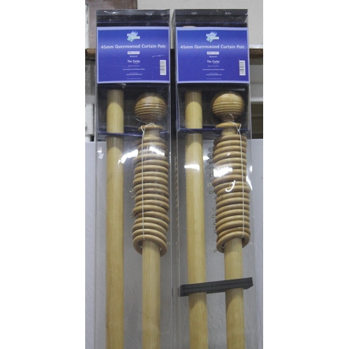 1 - 3 HOMESTYLE QUEENSWOOD CORBY RANGE WOODEN CURTAIN POLES - 2 x 3m NATURAL AND 1 x 2.4m WALNUT