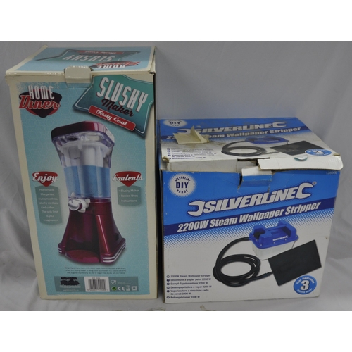 13 - SILVERLINE 2200W STEAM WALLPAPER STRIPPER, HOME DINER SLUSHY MAKER, 2 WOODEN BOXES AND CLEAR FRONT C... 