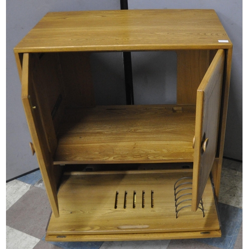 18 - ERCOL DOUBLE DOOR CUPBOARD WITH DROP DOWN COMPARTMENT BELOW