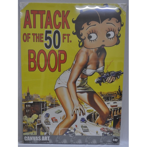 40 - LARGE 'ATTACK OF THE 50FT BOOP' CANVAS AND 26 MIXED CANVAS WALLART