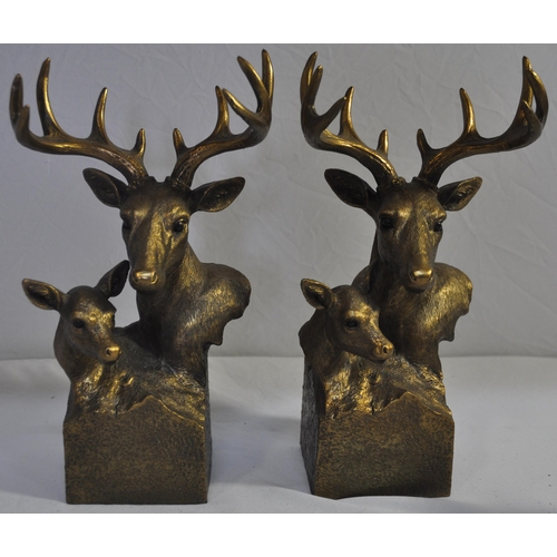 47 - PAIR STAG BOOKENDS AND 3 STAG ORNAMENTS