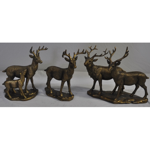 47 - PAIR STAG BOOKENDS AND 3 STAG ORNAMENTS