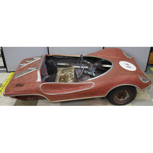 87 - SBF FIBREGLASS MODEL RACING CAR, FROM FAIRGROUND RIDE - NEEDS REFURBISHMENT APPROX MEASUREMENTS - L ... 