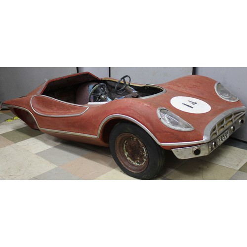 87 - SBF FIBREGLASS MODEL RACING CAR, FROM FAIRGROUND RIDE - NEEDS REFURBISHMENT APPROX MEASUREMENTS - L ... 