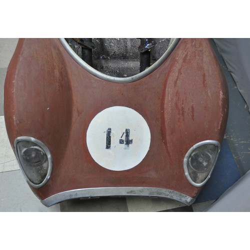 87 - SBF FIBREGLASS MODEL RACING CAR, FROM FAIRGROUND RIDE - NEEDS REFURBISHMENT APPROX MEASUREMENTS - L ... 