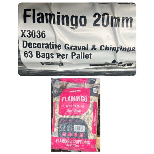 90 - 1 PALLET (63 BAGS) OF MEADOW VIEW FLAMINGO CHIPPINGS 14mm-20mm