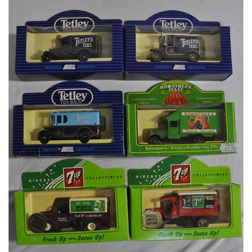 119 - 12 LLEDO MODEL CARS - 3 LLEDO TETLEY'S TEA VANS, 2 DAY'S GONE BY 7UP DIECAST COLLECTIBLES, 1 DAYS GO... 