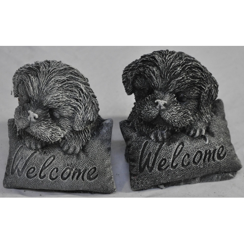 127 - 3 WELCOME GARDEN ORNAMENTS - 2 WELCOME DOGS AND 1 WELCOME DRAGON PLAQUE