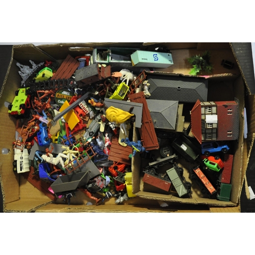 130 - BOX OF MISCELLANEOUS - MODEL VEHICLES, MODEL ANIMALS, GAMES, ETC