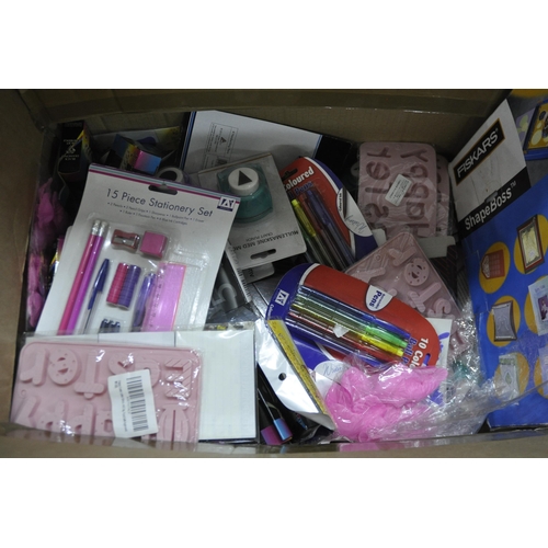 131 - 4 BOXES NEW STOCK - 18 MINI PLAY TENTS, 48 BALLS AS FRUIT, STATIONARY, CRAFT PUNCHES, ETC