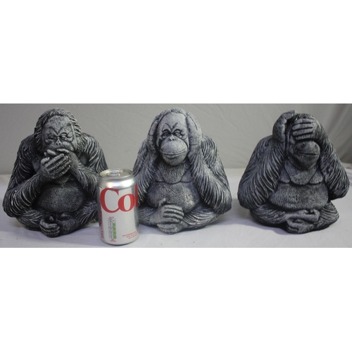 132 - 3 ORANGUTAN GARDEN ORNAMENTS (SEE, HEAR, SPEAK NO EVIL)