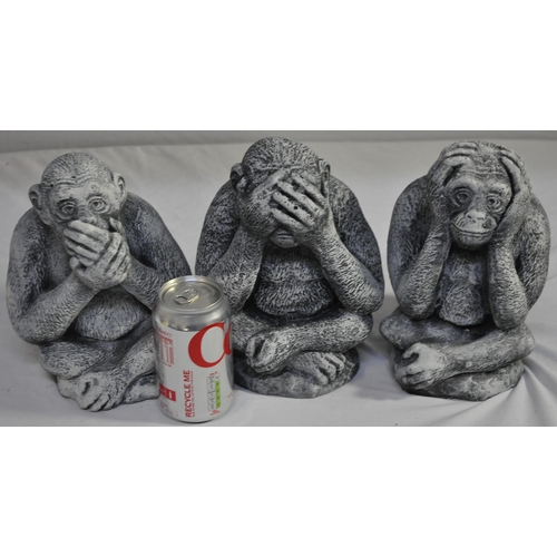 134 - 3 MONKEY GARDEN ORNAMENTS (SEE, HEAR, SPEAK NO EVIL)