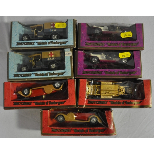 156 - 14 MATCHBOX CARS - 2 Y-16 1928 MERCEDES SS COUPE - ONE WITH DAMGED BOX, 2 Y-14 1931 STUTZ BEARCAT, 2... 